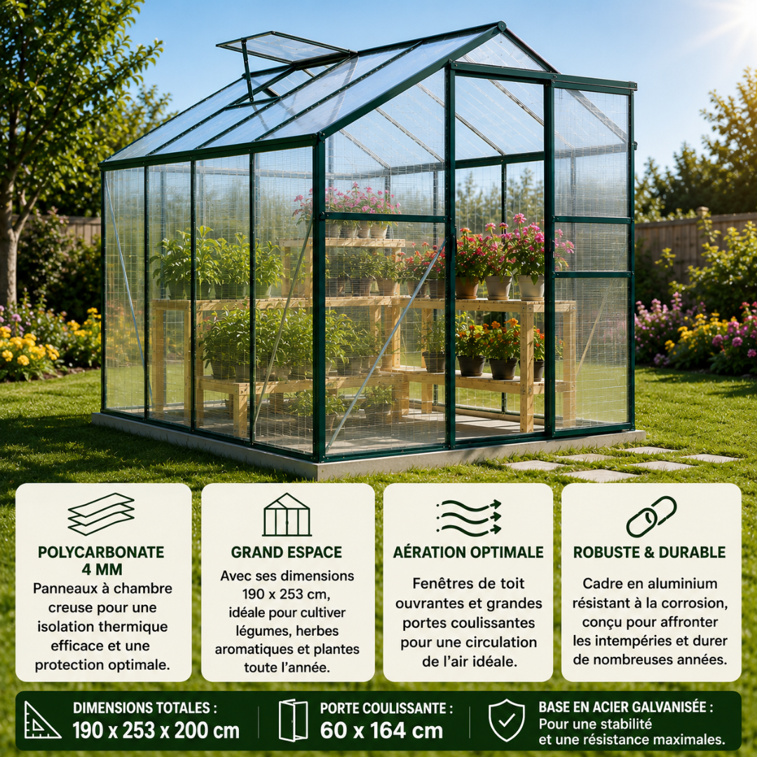 Serre de Jardin Vitrée 4,75 m² - 190x253 cm