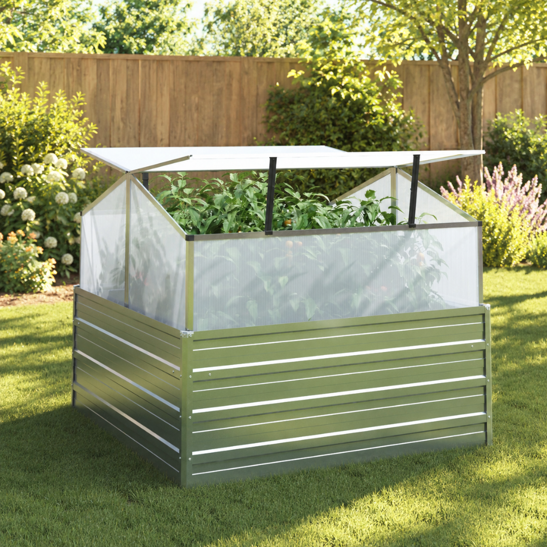 Jardinière Surélevée avec Serre, 100x100x85 cm Métal Argenté