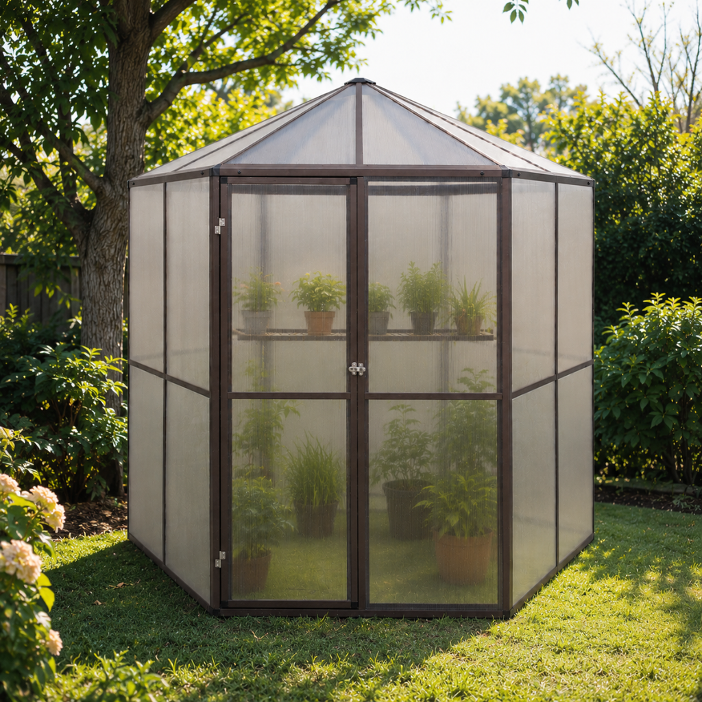 Serre de Jardin Hexagonale Vitrée 5m²  - 240×211×232 cm