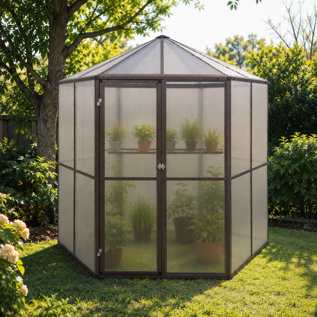 Serre de Jardin Hexagonale Vitrée 5m²  - 240×211×232 cm