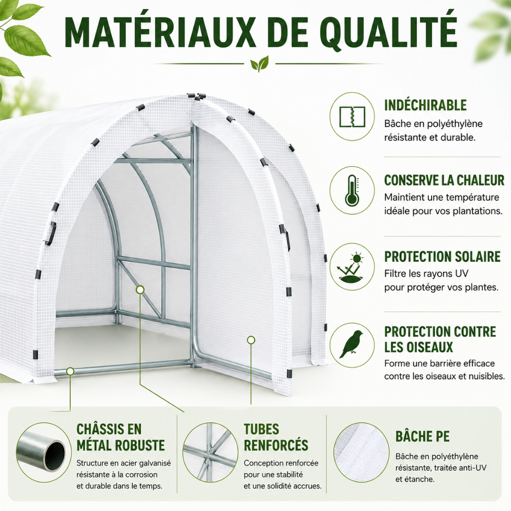 Serre de Jardin Tunnel 4Lx3l x2H Renforcée Double Porte