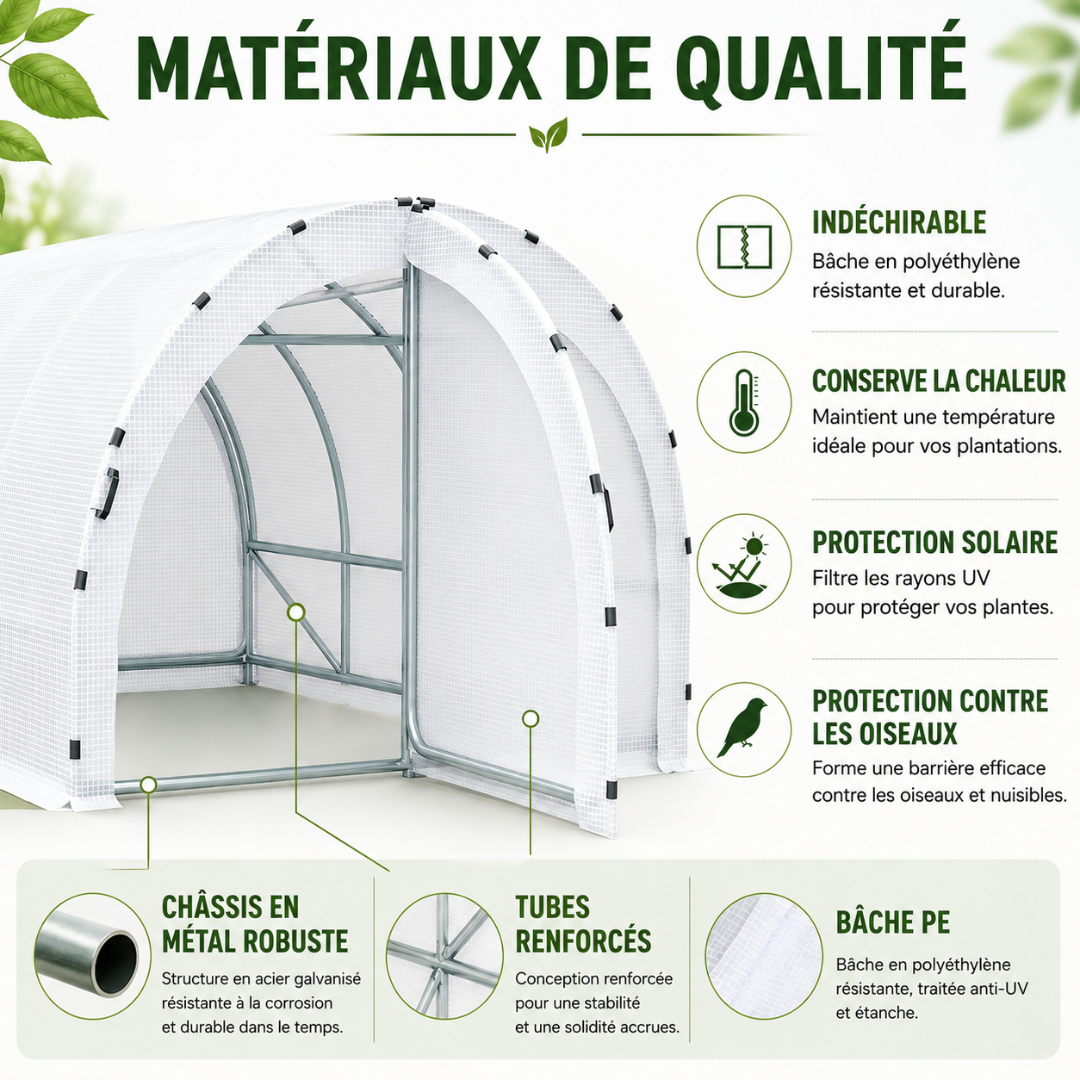 Serre de Jardin Tunnel 4Lx3l x2H Renforcée Double Porte