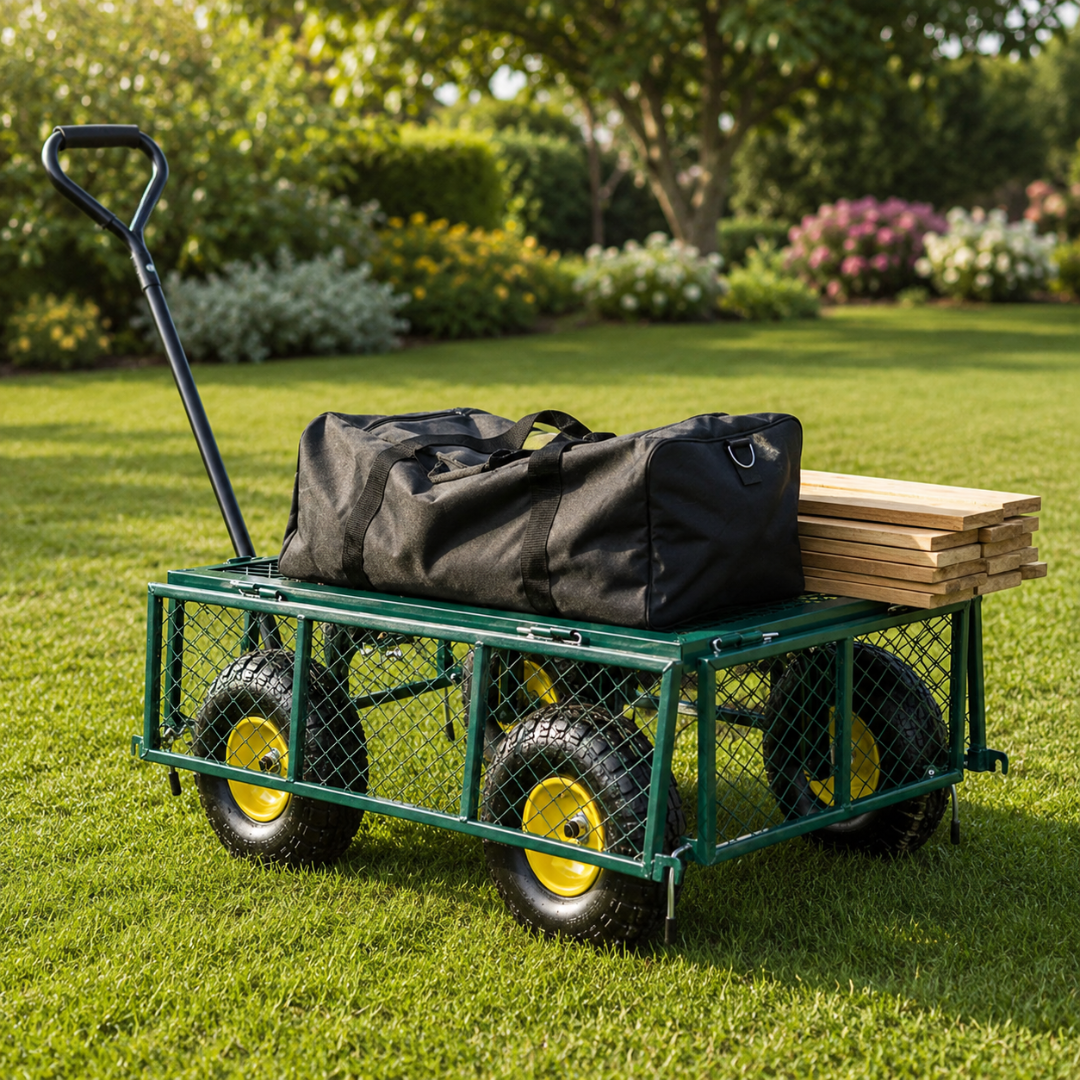 Chariot de jardin 408 kg à roues pivotantes