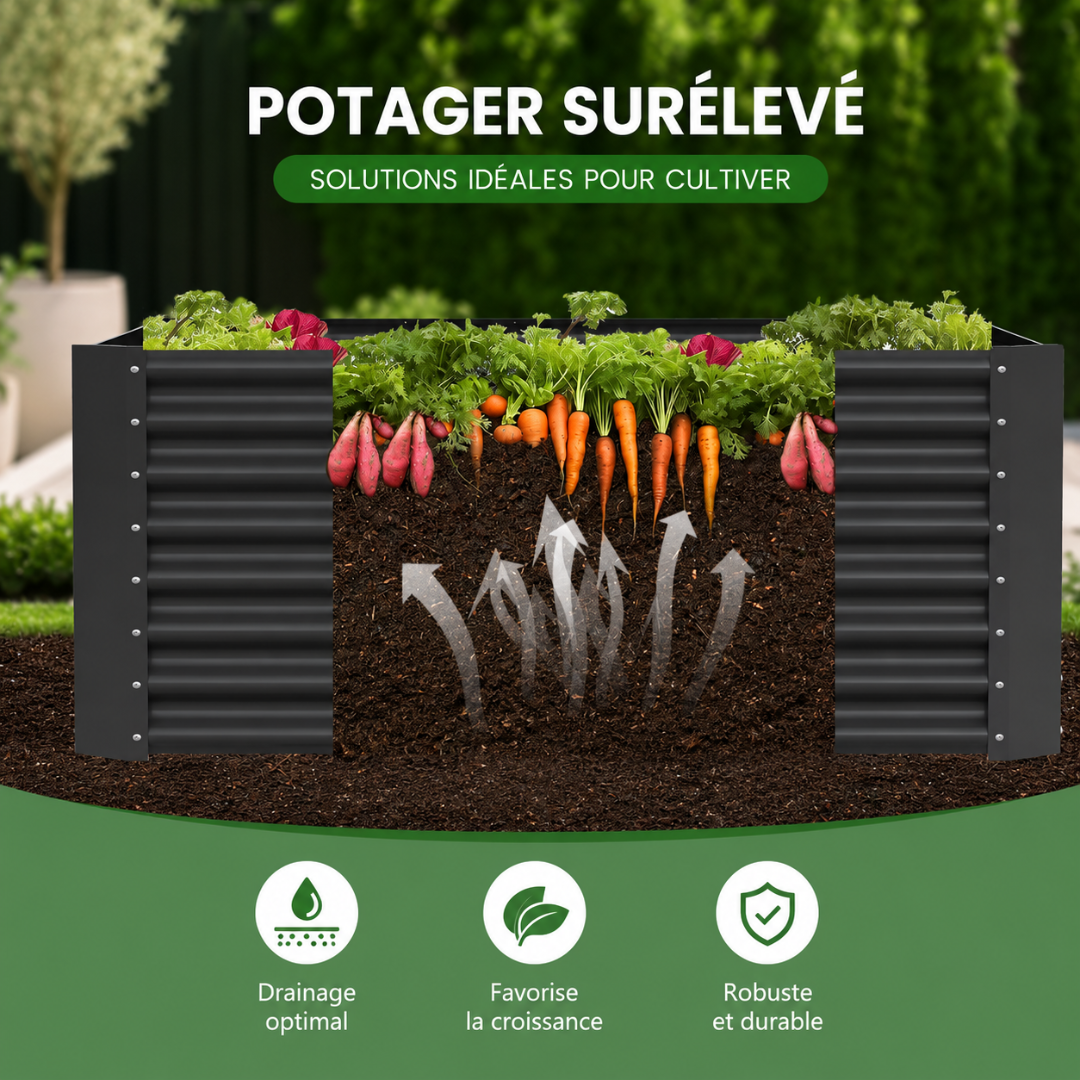 Jardinière Surélevée en Métal, Rectangulaire