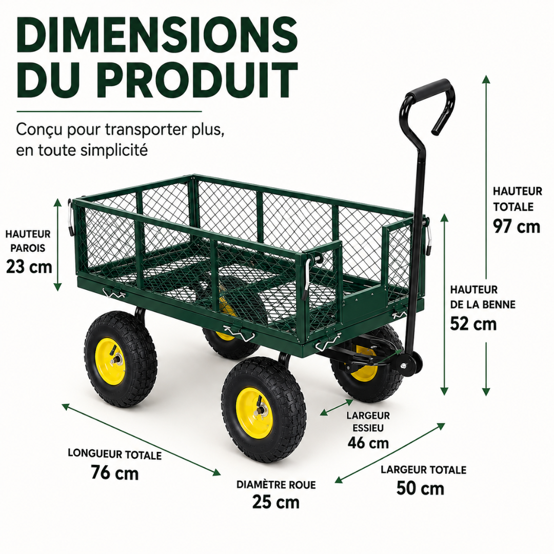 Chariot de jardin 408 kg à roues pivotantes