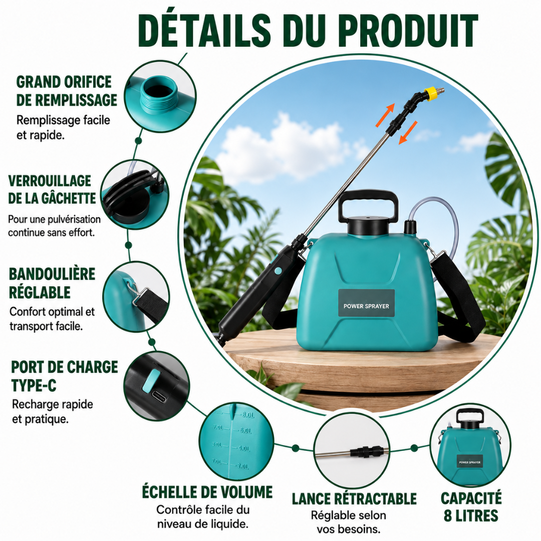 Pulvérisateur Électrique Automatique 8L pour Jardin
