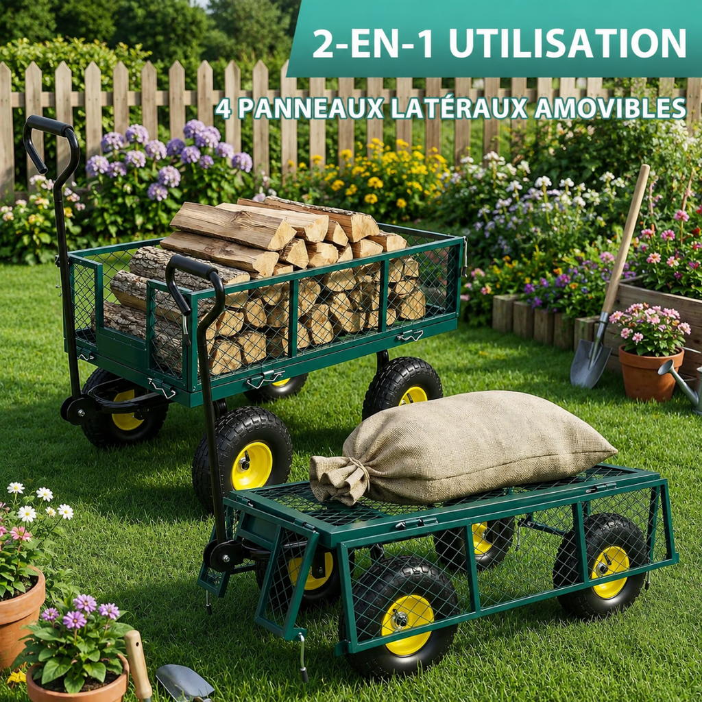Chariot de jardin 408 kg à roues pivotantes