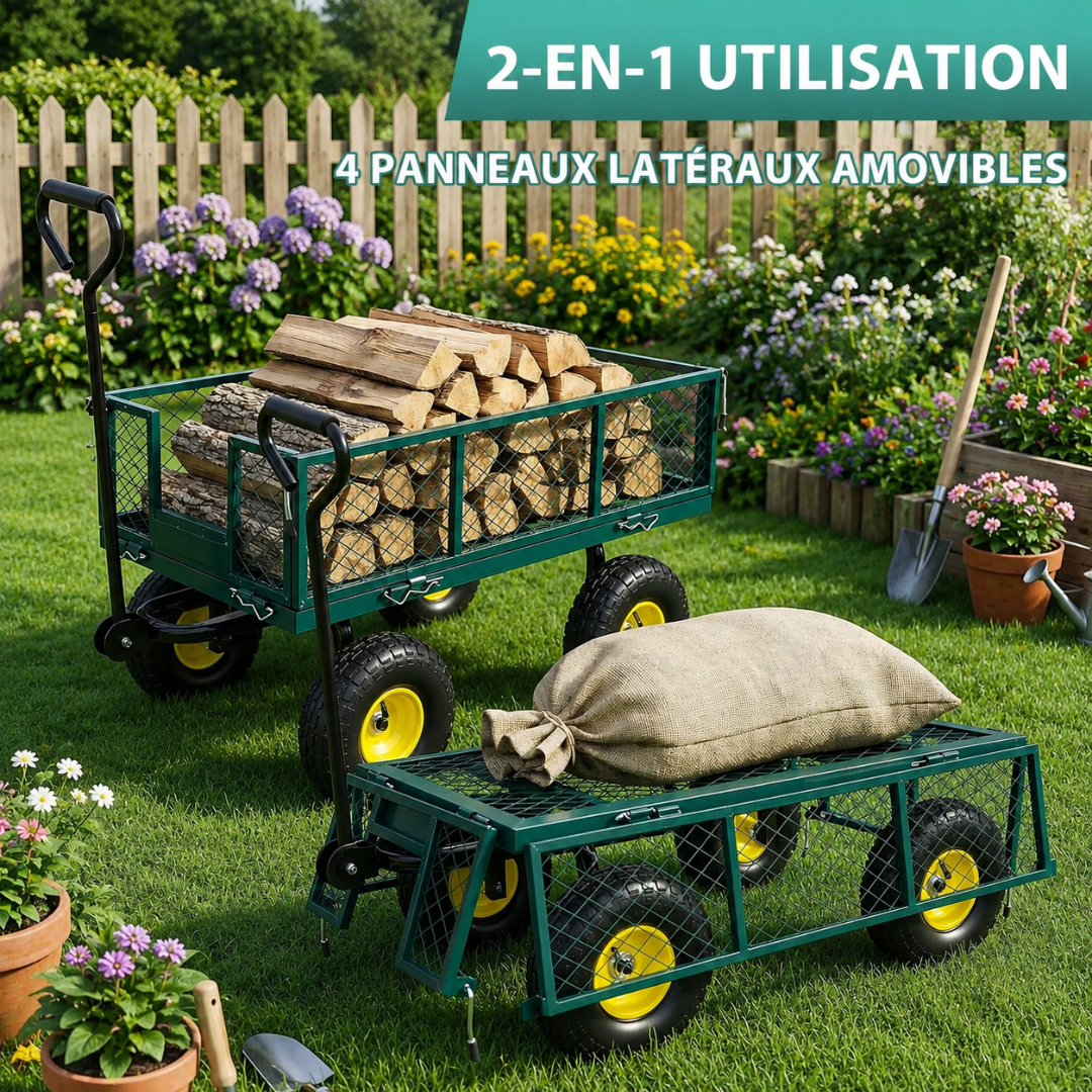 Chariot de jardin 408 kg à roues pivotantes