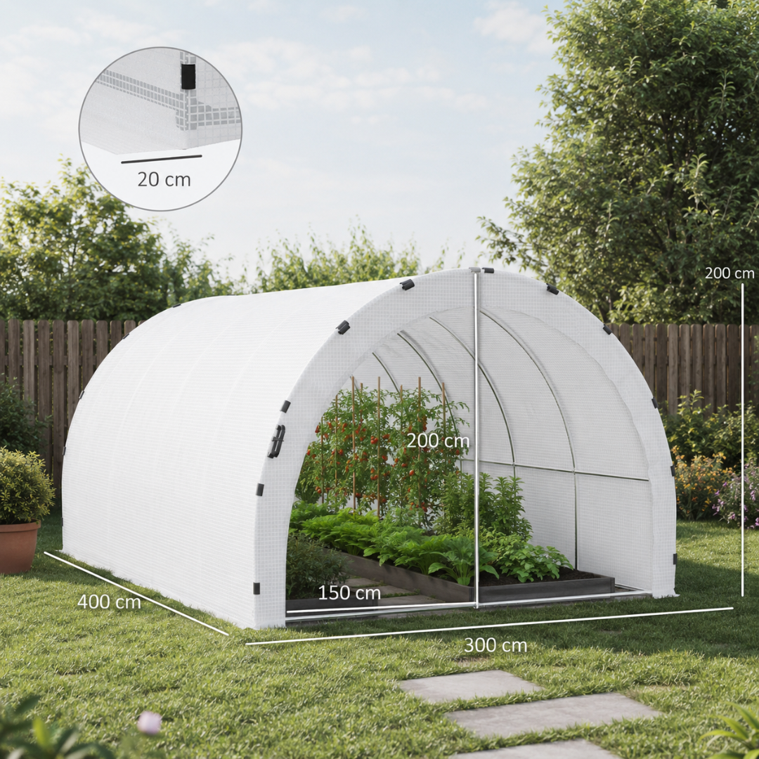 Serre de Jardin Tunnel 4Lx3l x2H Renforcée Double Porte