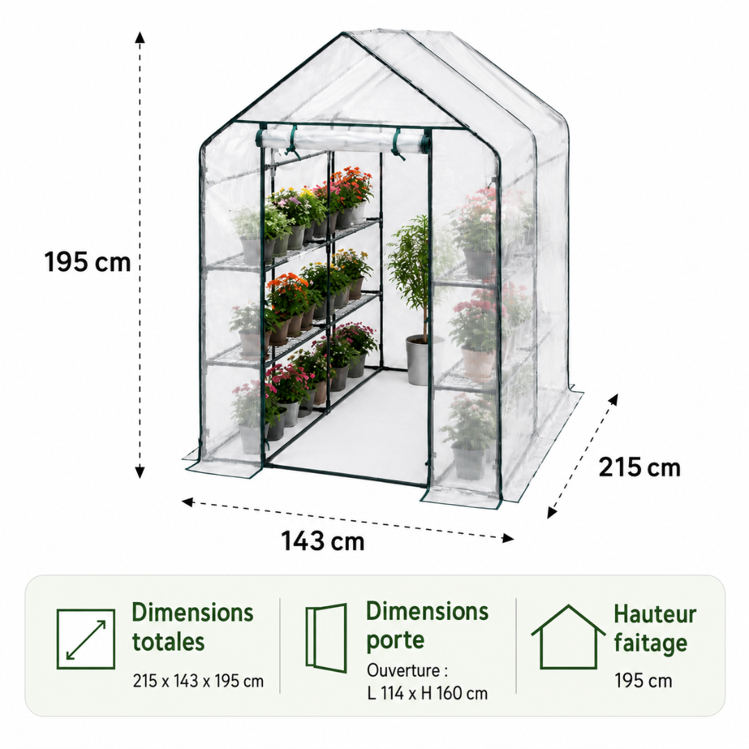 Serre de Jardin Cabane 215cmx143cmx195cm avec étages inclus