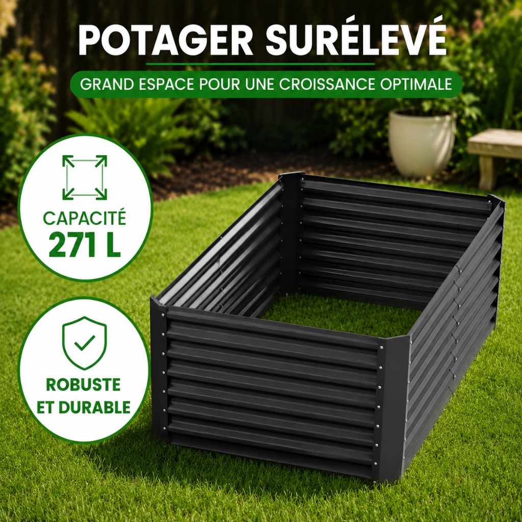 Jardinière Surélevée en Métal, Rectangulaire