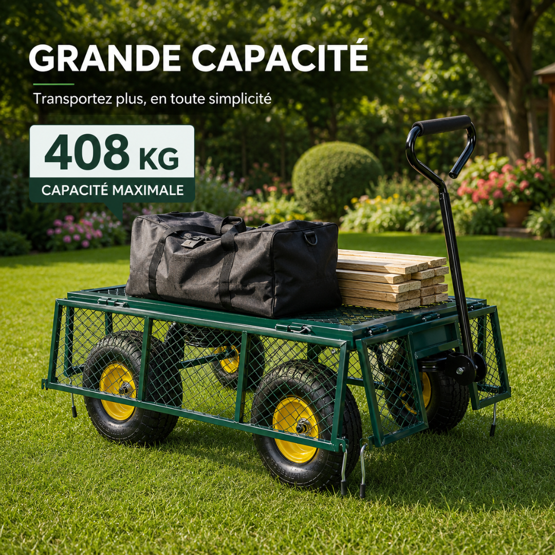 Chariot de jardin 408 kg à roues pivotantes