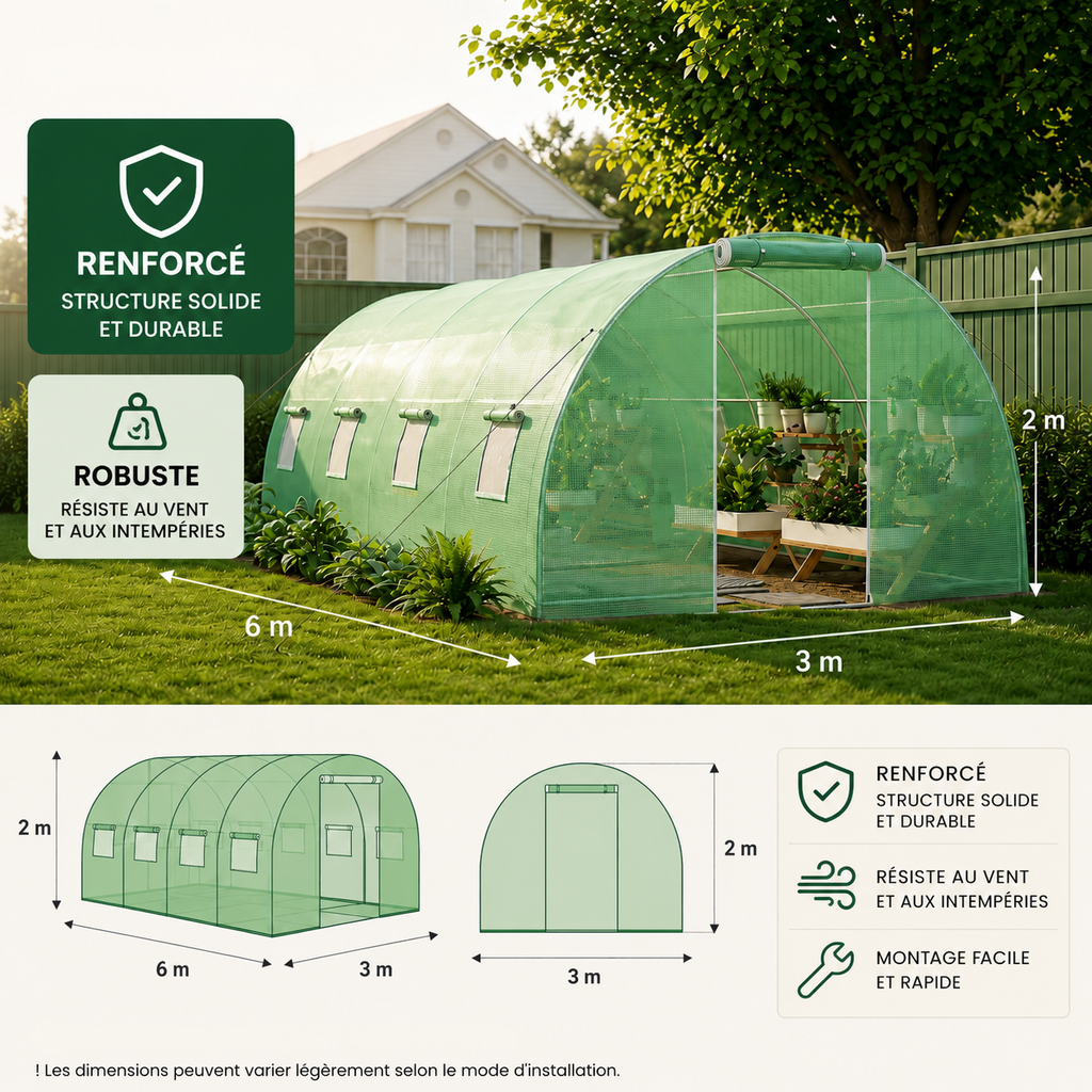 Serre de Jardin Tunnel 6Lx3l x2H Renforcée