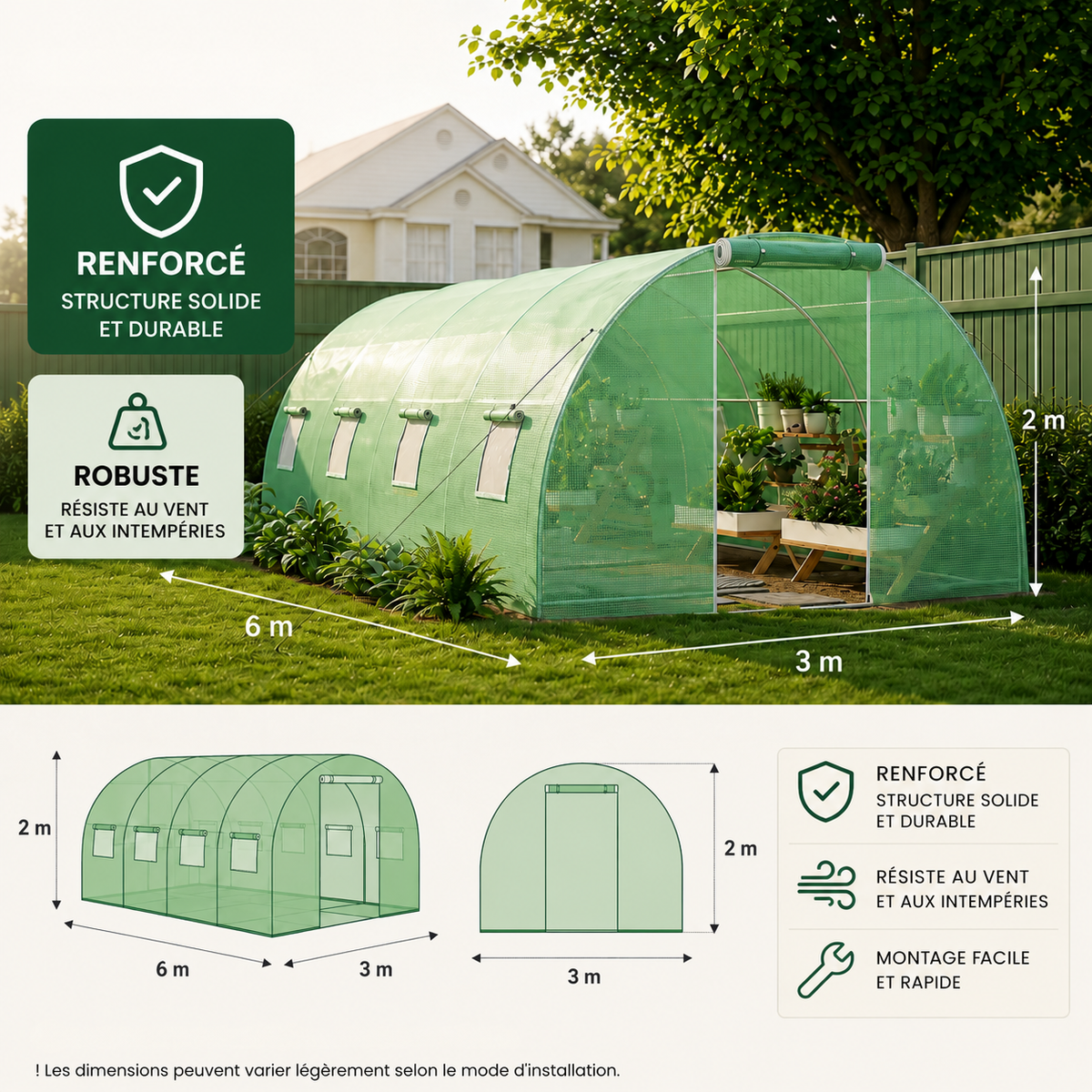 Serre de Jardin Tunnel 6Lx3l x2H Renforcée