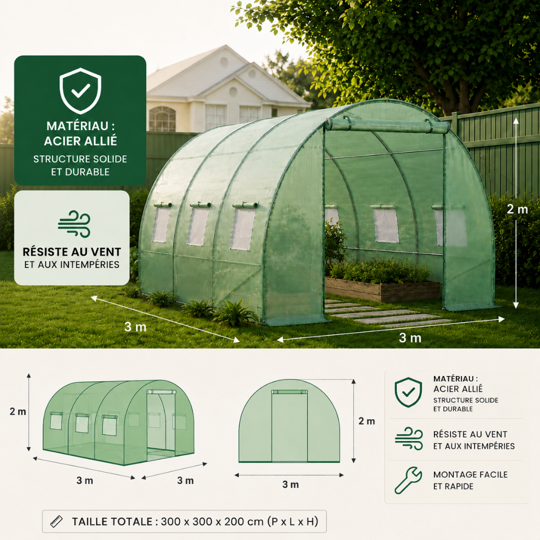 Serre de Jardin Tunnel 3Lx3l x2H Renforcée